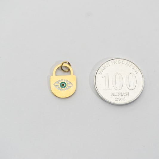 Golden Evil Eye Padlock Pendant Stainless Steel PVD Gold Plated Liontin Mata Iblis Bentuk Gembok Hypoallergenic