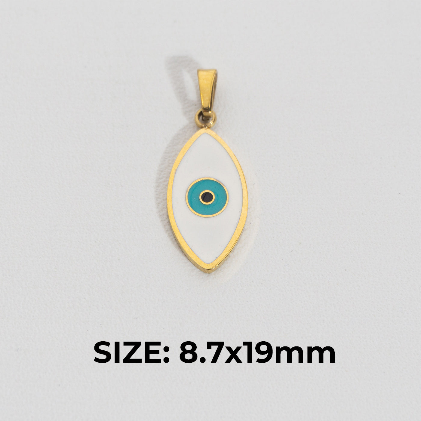 White Evil Eye Pendant Stainless Steel PVD Gold Plated Liontin Mata Iblis Putih Hypoallergenic