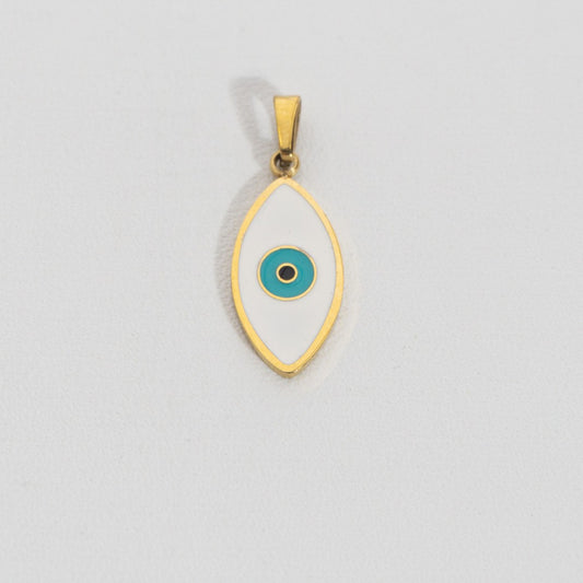 White Evil Eye Pendant Stainless Steel PVD Gold Plated Liontin Mata Iblis Putih Hypoallergenic