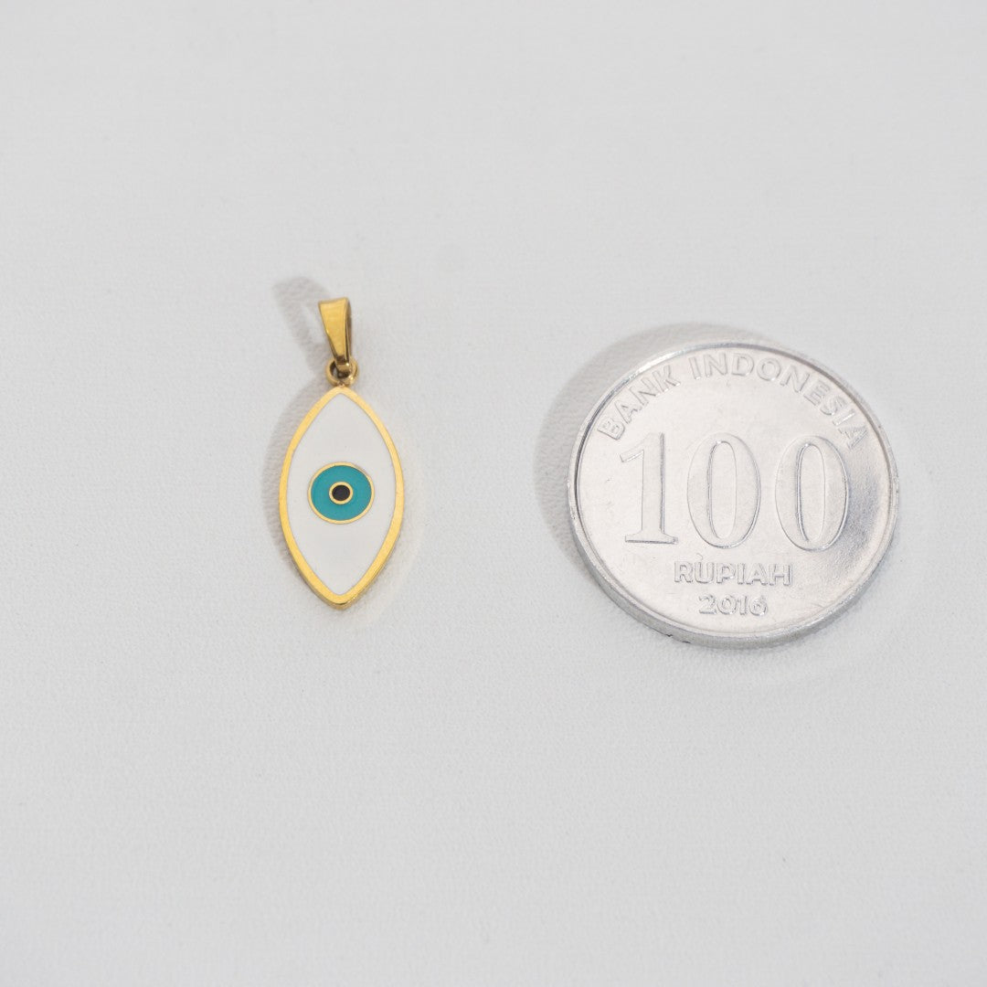 White Evil Eye Pendant Stainless Steel PVD Gold Plated Liontin Mata Iblis Putih Hypoallergenic