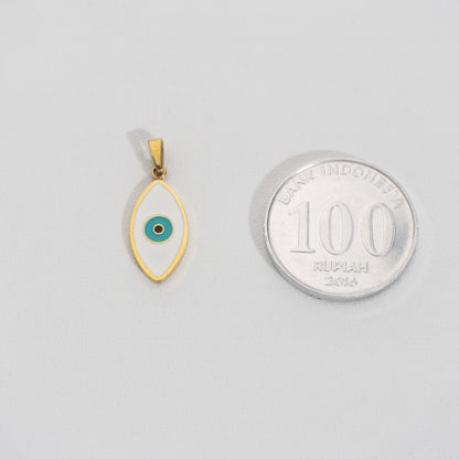 White Evil Eye Pendant Stainless Steel PVD Gold Plated Liontin Mata Iblis Putih Hypoallergenic