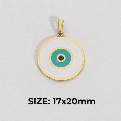 Tosca & White Round Evil Eye Pendant Stainless Steel PVD Gold Plated Liontin Mata Iblis Bulat Hypoallergenic