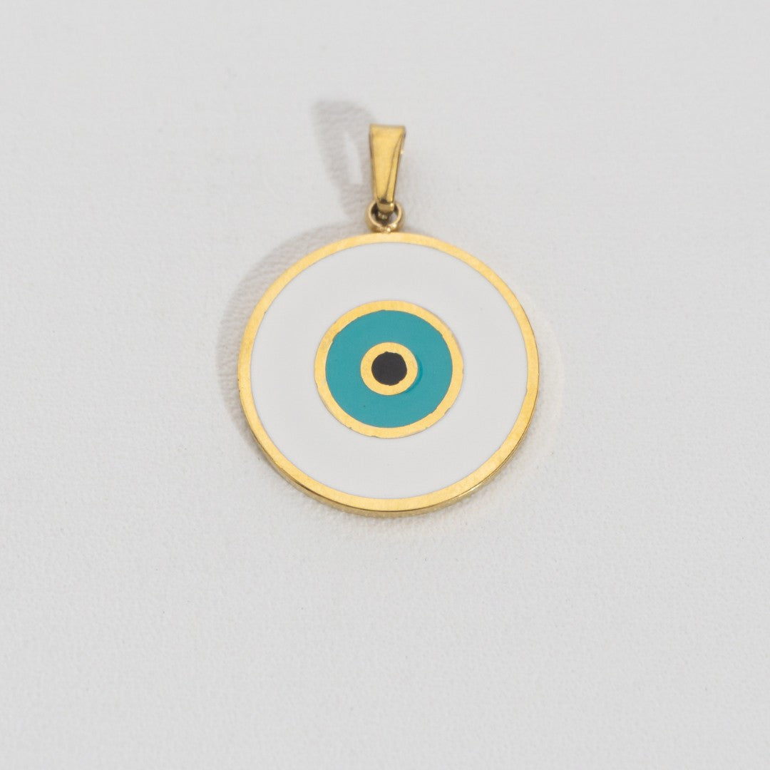Tosca & White Round Evil Eye Pendant Stainless Steel PVD Gold Plated Liontin Mata Iblis Bulat Hypoallergenic