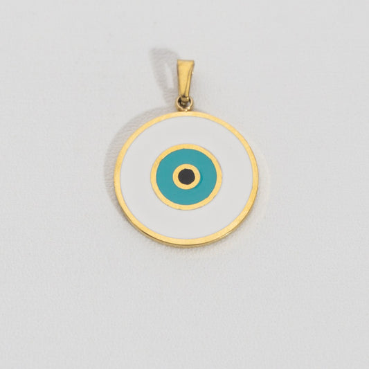 Tosca & White Round Evil Eye Pendant Stainless Steel PVD Gold Plated Liontin Mata Iblis Bulat Hypoallergenic