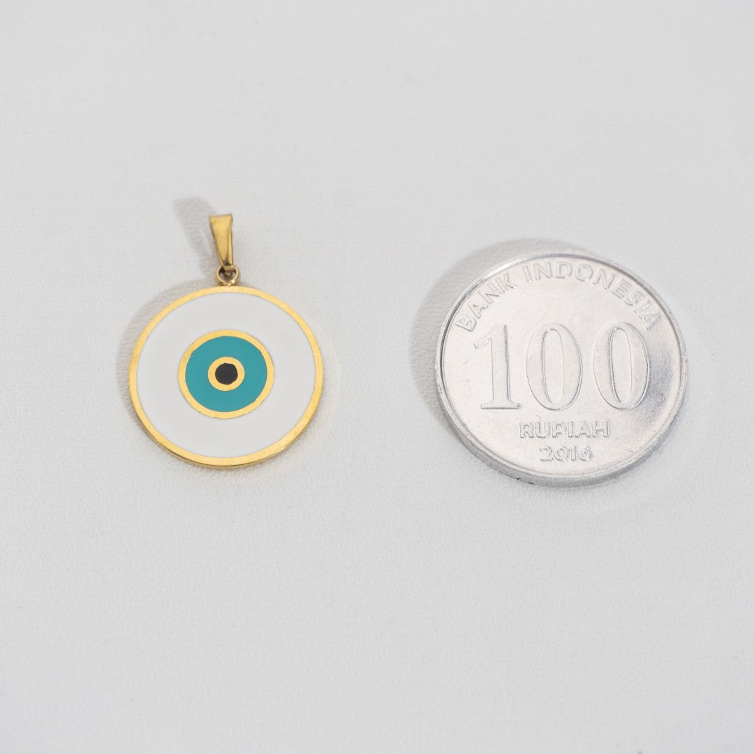 Tosca & White Round Evil Eye Pendant Stainless Steel PVD Gold Plated Liontin Mata Iblis Bulat Hypoallergenic