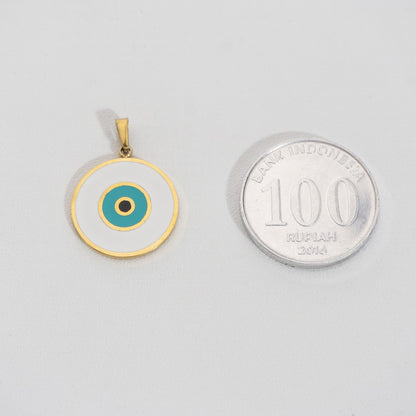 Tosca & White Round Evil Eye Pendant Stainless Steel PVD Gold Plated Liontin Mata Iblis Bulat Hypoallergenic