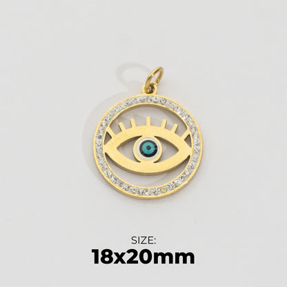 Boho Evil Eye Medallion Pendant Stainless Steel PVD Gold Plated Liontin Mata Iblis Style Boho Hypoallergenic