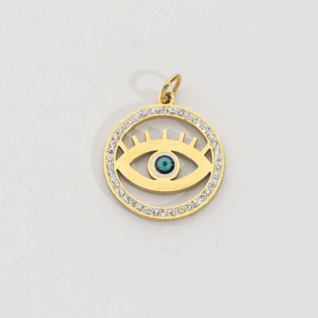 Boho Evil Eye Medallion Pendant Stainless Steel PVD Gold Plated Liontin Mata Iblis Style Boho Hypoallergenic