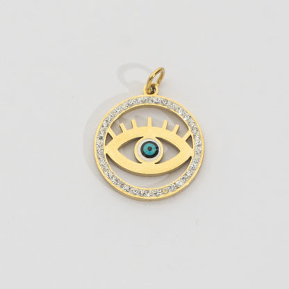 Boho Evil Eye Medallion Pendant Stainless Steel PVD Gold Plated Liontin Mata Iblis Style Boho Hypoallergenic