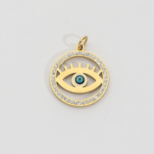 Boho Evil Eye Medallion Pendant Stainless Steel PVD Gold Plated Liontin Mata Iblis Style Boho Hypoallergenic