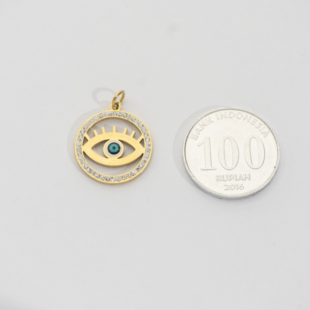 Boho Evil Eye Medallion Pendant Stainless Steel PVD Gold Plated Liontin Mata Iblis Style Boho Hypoallergenic