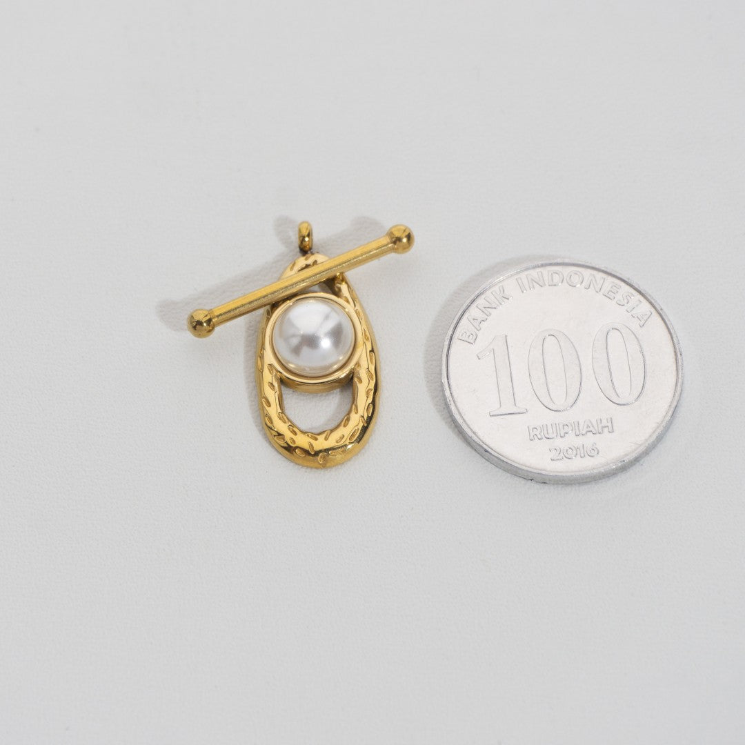 Hammered Oval Pearl Pendant Stainless Steel PVD Gold Plated Liontin Mutiara Hypoallergenic