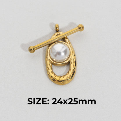 Hammered Oval Pearl Pendant Stainless Steel PVD Gold Plated Liontin Mutiara Hypoallergenic