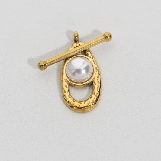 Hammered Oval Pearl Pendant Stainless Steel PVD Gold Plated Liontin Mutiara Hypoallergenic