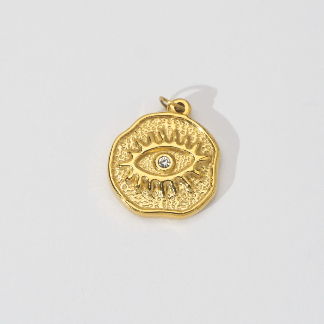 (2.2cm) Evil Eye Medallion Charms Stainless Steel PVD Gold Plated Liontin Mata Iblis Hypoallergenic