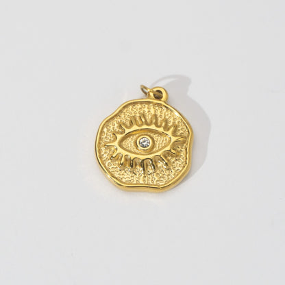(2.2cm) Evil Eye Medallion Charms Stainless Steel PVD Gold Plated Liontin Mata Iblis Hypoallergenic
