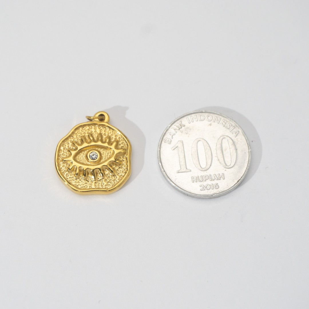 (2.2cm) Evil Eye Medallion Charms Stainless Steel PVD Gold Plated Liontin Mata Iblis Hypoallergenic