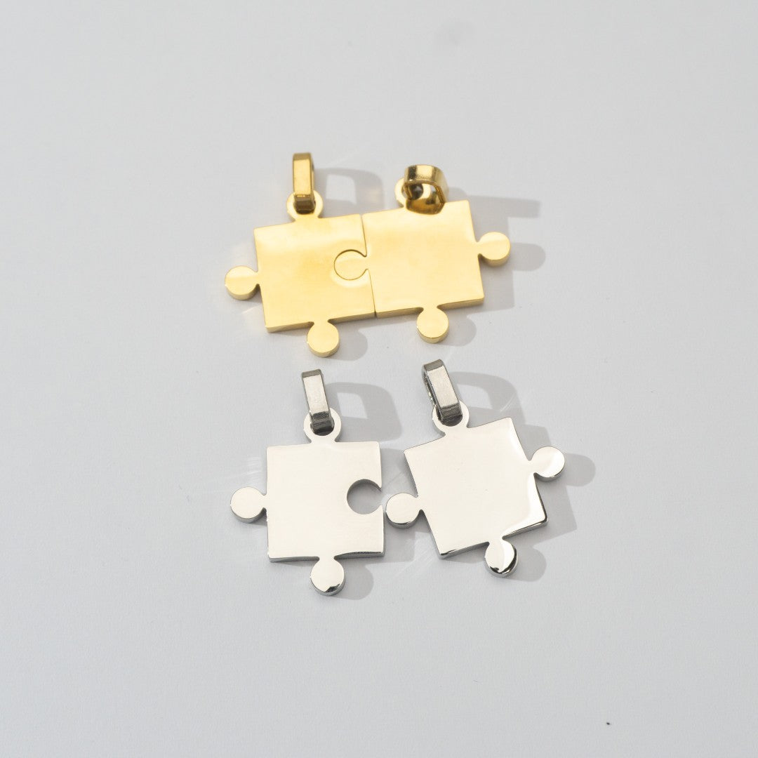 (42mm) Puzzle Set Relationship Couple Pendant Stainless Steel PVD Gold Plated Liontin Puzzle Persahabatan Hypoallergenic