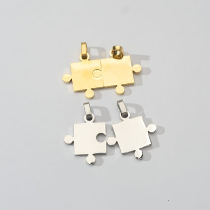 (42mm) Puzzle Set Relationship Couple Pendant Stainless Steel PVD Gold Plated Liontin Puzzle Persahabatan Hypoallergenic