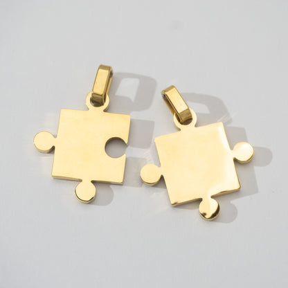 (42mm) Puzzle Set Relationship Couple Pendant Stainless Steel PVD Gold Plated Liontin Puzzle Persahabatan Hypoallergenic