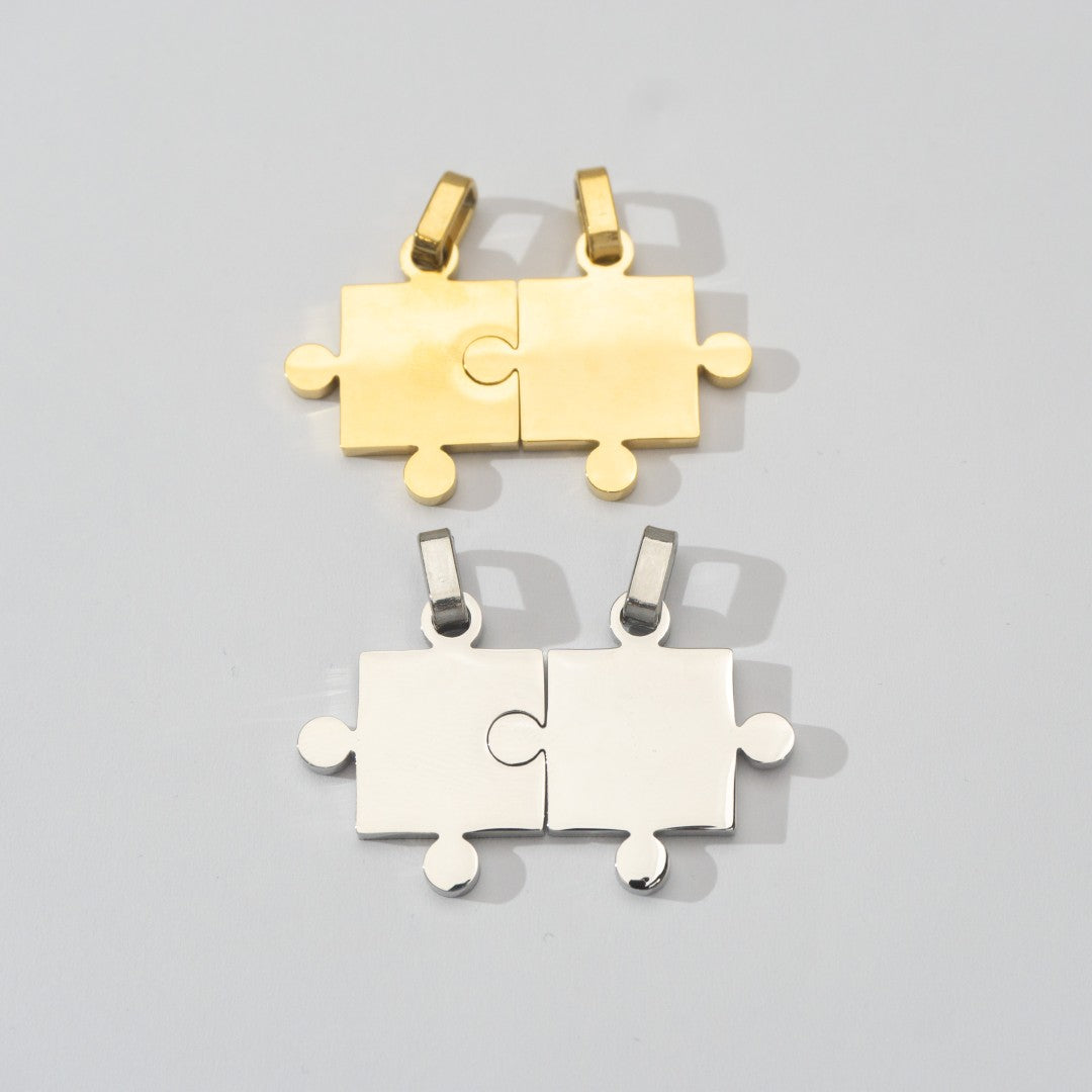 (42mm) Puzzle Set Relationship Couple Pendant Stainless Steel PVD Gold Plated Liontin Puzzle Persahabatan Hypoallergenic