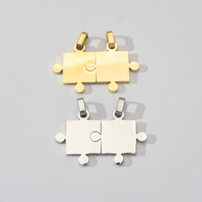 (42mm) Puzzle Set Relationship Couple Pendant Stainless Steel PVD Gold Plated Liontin Puzzle Persahabatan Hypoallergenic