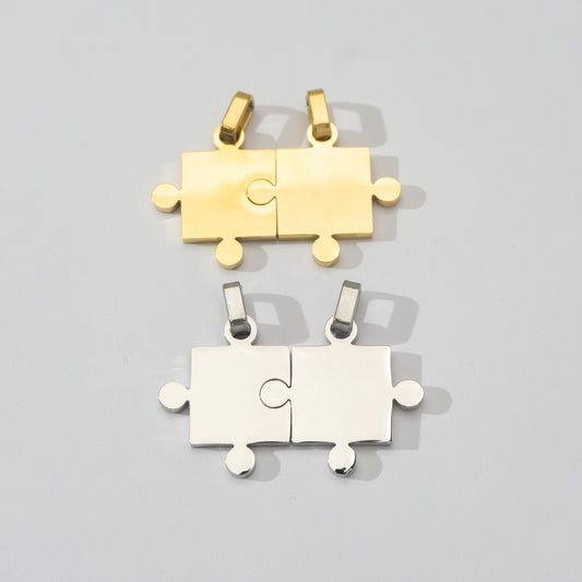 (42mm) Puzzle Set Relationship Couple Pendant Stainless Steel PVD Gold Plated Liontin Puzzle Persahabatan Hypoallergenic