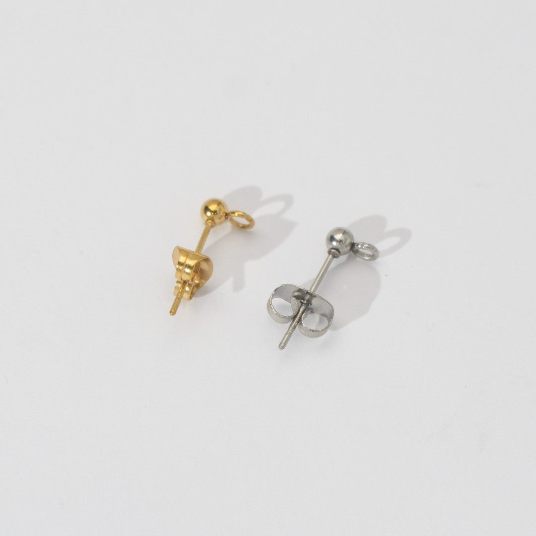 (5 Pair) 3mm Simple Plain Round Half Stud Earrings DIY Stainless Steel PVD Gold Plated Paku Anting Tusuk Setengah Jadi Hypoallergenic