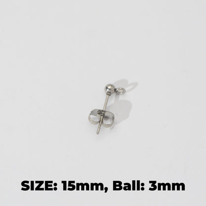 (5 Pair) 3mm Simple Plain Round Half Stud Earrings DIY Stainless Steel PVD Gold Plated Paku Anting Tusuk Setengah Jadi Hypoallergenic