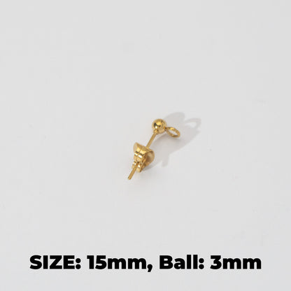 (5 Pair) 3mm Simple Plain Round Half Stud Earrings DIY Stainless Steel PVD Gold Plated Paku Anting Tusuk Setengah Jadi Hypoallergenic