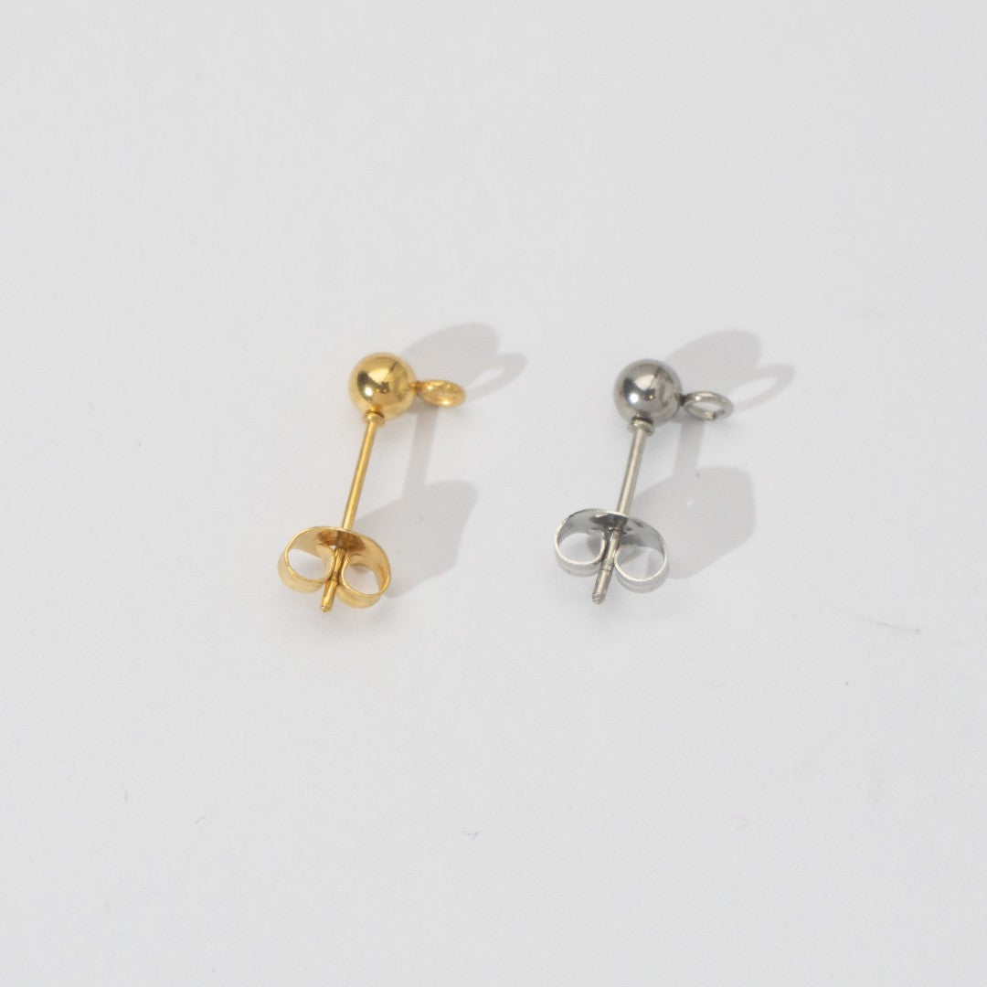 (5 Pair) 4mm Simple Plain Round Half Stud Earrings DIY Stainless Steel PVD Gold Plated Paku Anting Tusuk Setengah Jadi Hypoallergenic