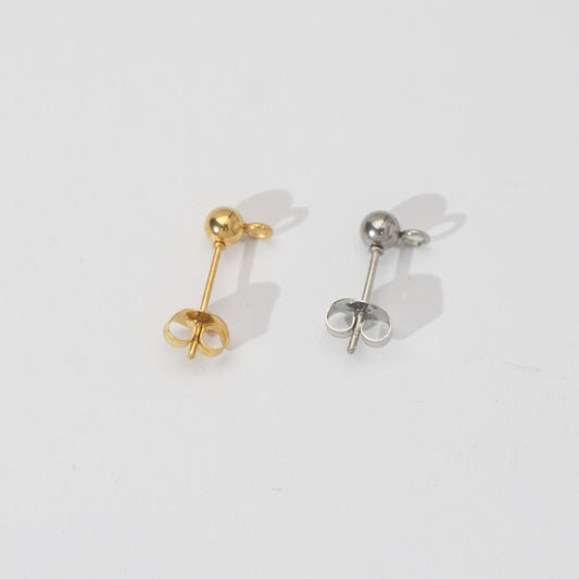 (5 Pair) 4mm Simple Plain Round Half Stud Earrings DIY Stainless Steel PVD Gold Plated Paku Anting Tusuk Setengah Jadi Hypoallergenic