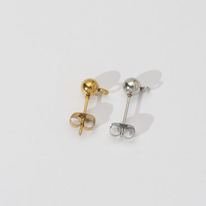 (5 Pair) 5mm Simple Plain Round Half Stud Earrings DIY Stainless Steel PVD Gold Plated Paku Anting Tusuk Setengah Jadi Hypoallergenic