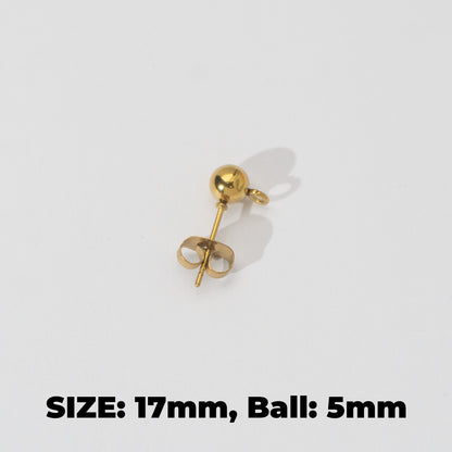 (5 Pair) 5mm Simple Plain Round Half Stud Earrings DIY Stainless Steel PVD Gold Plated Paku Anting Tusuk Setengah Jadi Hypoallergenic