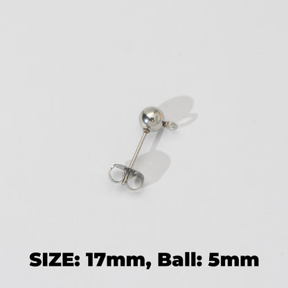 (5 Pair) 5mm Simple Plain Round Half Stud Earrings DIY Stainless Steel PVD Gold Plated Paku Anting Tusuk Setengah Jadi Hypoallergenic