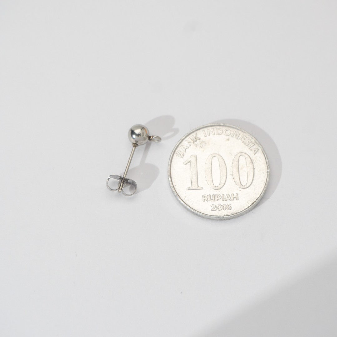 (5 Pair) 5mm Simple Plain Round Half Stud Earrings DIY Stainless Steel PVD Gold Plated Paku Anting Tusuk Setengah Jadi Hypoallergenic