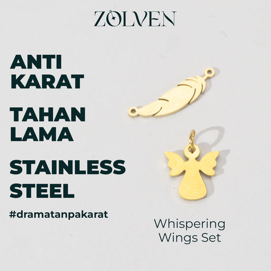 Feather Wings Belief Set Collection Charm Stainless Steel PVD Gold Plated Set Liontin Malaikat Hypoallergenic