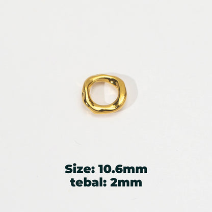 (11mm) Molten Wavy Round Bead Spacer Stainless Steel PVD Gold Plated Liontin Spacer Hypoallergenic