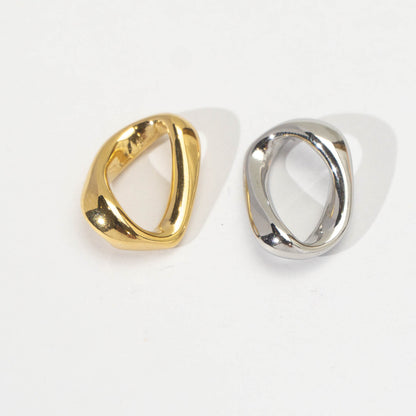 (19mm) Molten Wavy Oval Bead Spacer Stainless Steel PVD Gold Plated Liontin Spacer Hypoallergenic