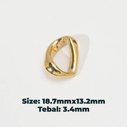 (19mm) Molten Wavy Oval Bead Spacer Stainless Steel PVD Gold Plated Liontin Spacer Hypoallergenic