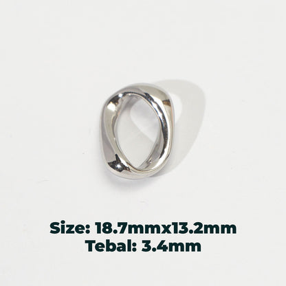 (19mm) Molten Wavy Oval Bead Spacer Stainless Steel PVD Gold Plated Liontin Spacer Hypoallergenic