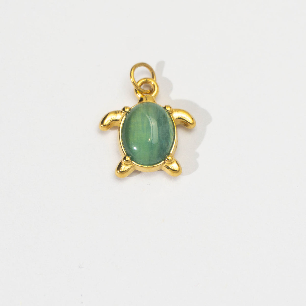 (16mm) Ocean Turtle Gemstone Charm Stainless Steel PVD Gold Plated Liontin Kura - Kura Laut Hypoallergenic