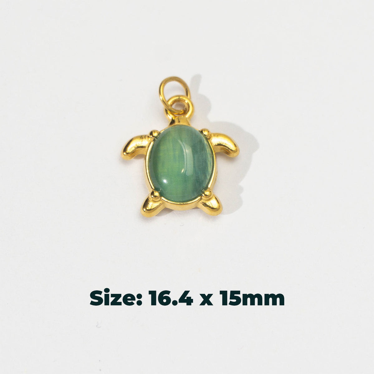 (16mm) Ocean Turtle Gemstone Charm Stainless Steel PVD Gold Plated Liontin Kura - Kura Laut Hypoallergenic
