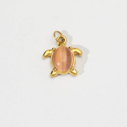 (16mm) Ocean Turtle Gemstone Charm Stainless Steel PVD Gold Plated Liontin Kura - Kura Laut Hypoallergenic