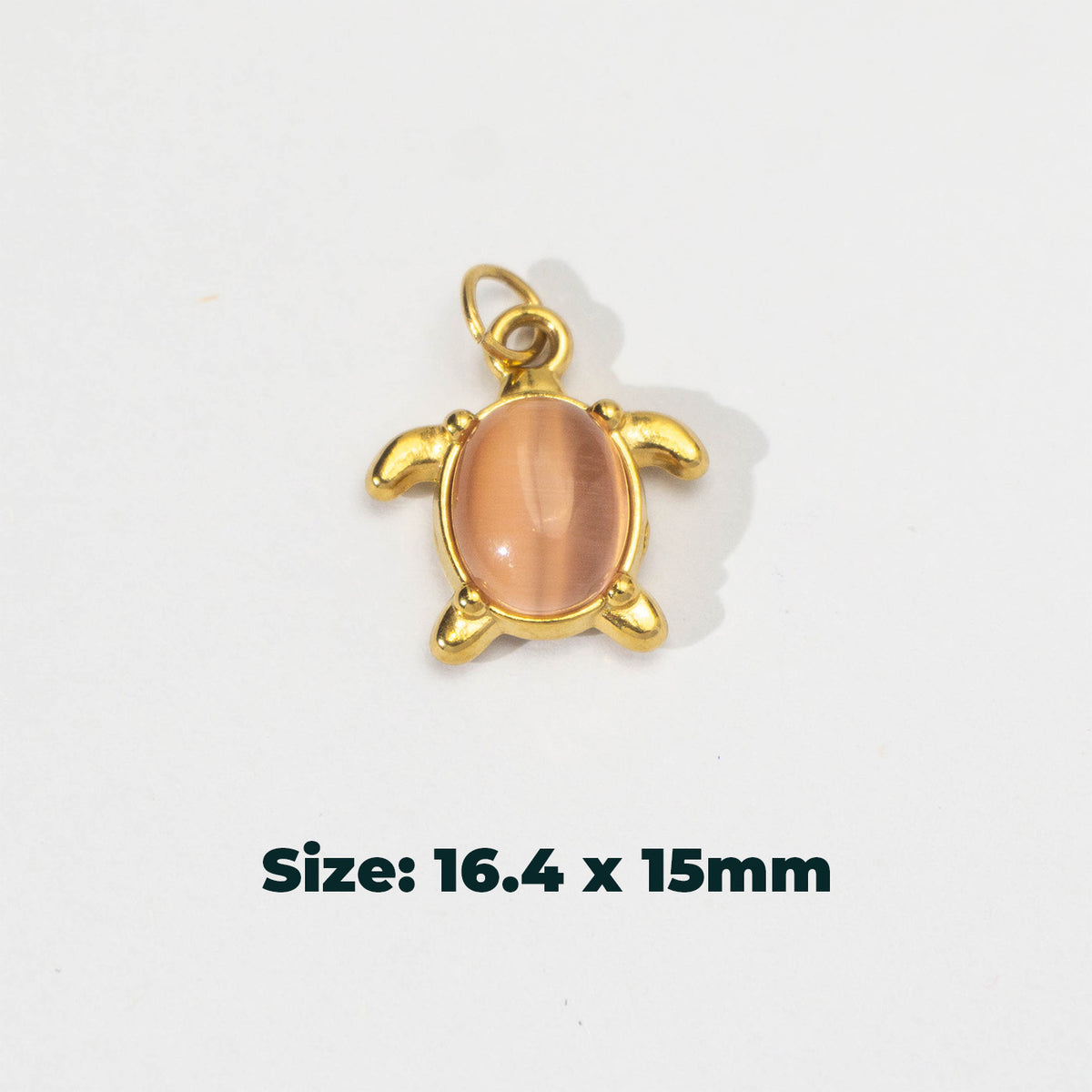 (16mm) Ocean Turtle Gemstone Charm Stainless Steel PVD Gold Plated Liontin Kura - Kura Laut Hypoallergenic