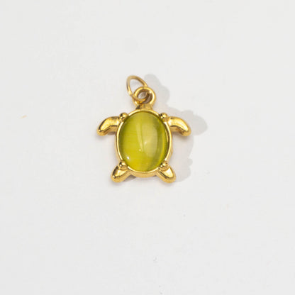 (16mm) Ocean Turtle Gemstone Charm Stainless Steel PVD Gold Plated Liontin Kura - Kura Laut Hypoallergenic