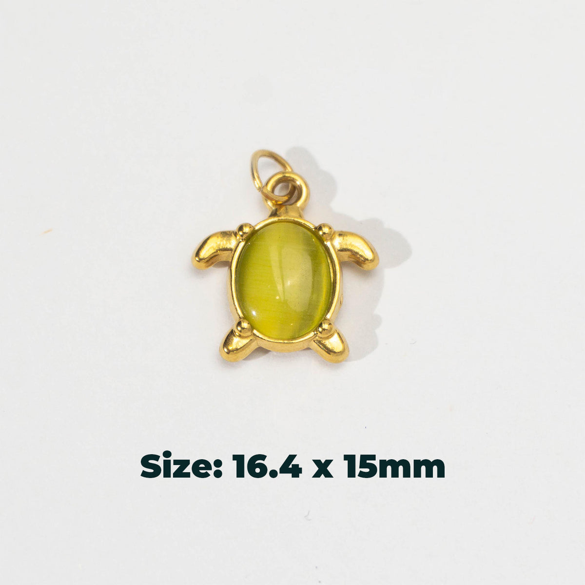 (16mm) Ocean Turtle Gemstone Charm Stainless Steel PVD Gold Plated Liontin Kura - Kura Laut Hypoallergenic