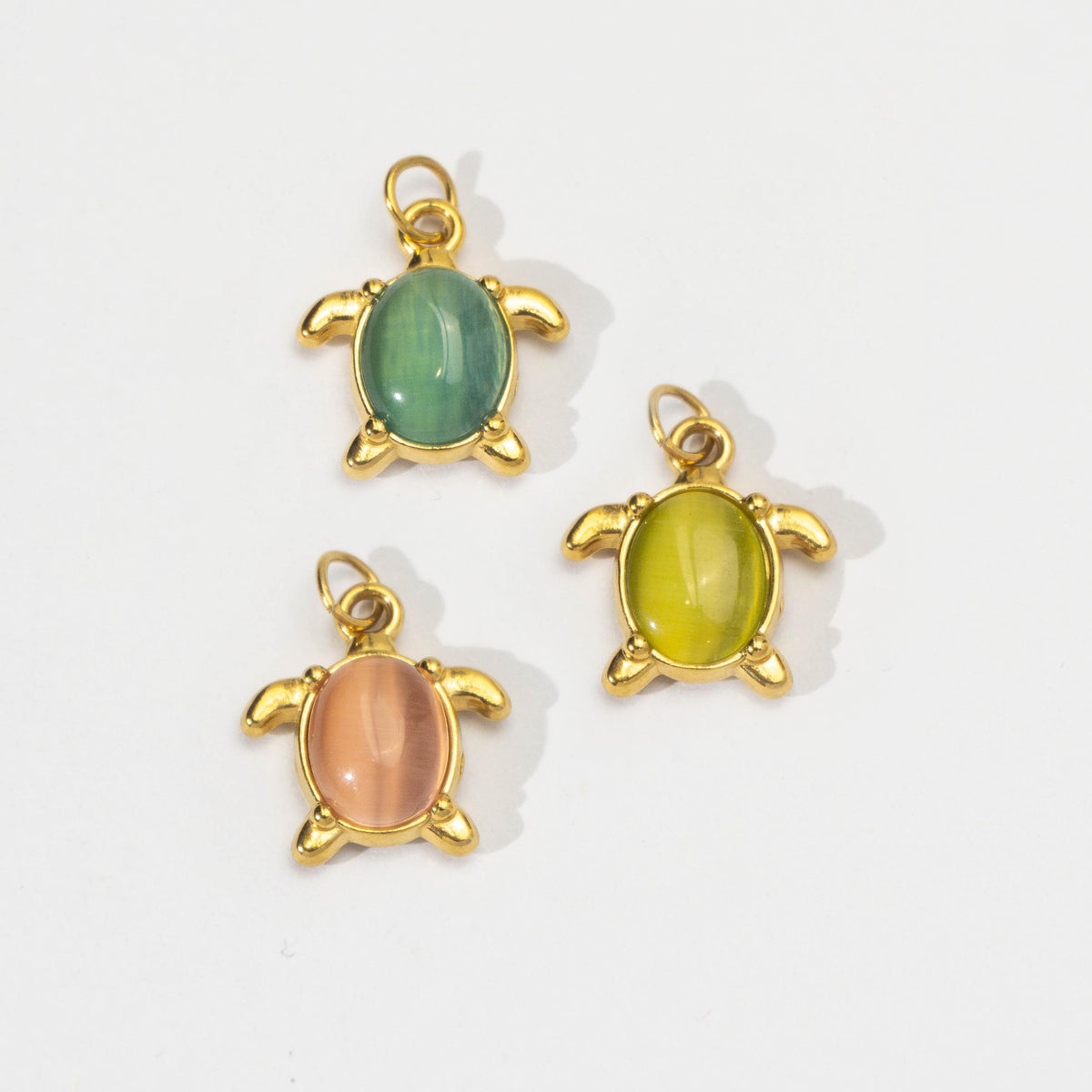 (16mm) Ocean Turtle Gemstone Charm Stainless Steel PVD Gold Plated Liontin Kura - Kura Laut Hypoallergenic