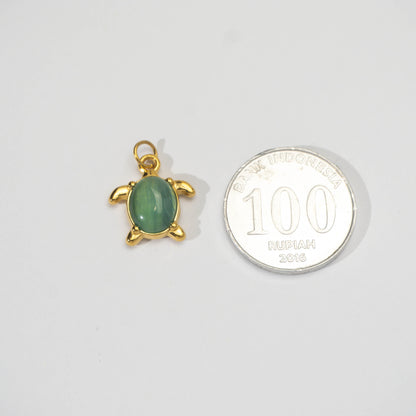 (16mm) Ocean Turtle Gemstone Charm Stainless Steel PVD Gold Plated Liontin Kura - Kura Laut Hypoallergenic