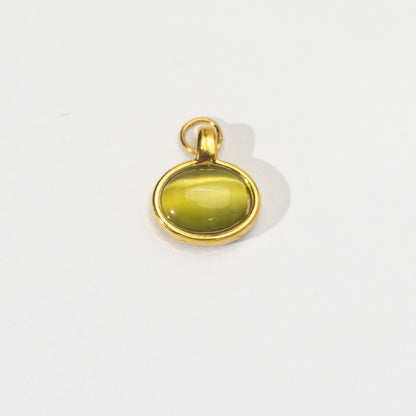 (14mm) Olive Green Oval Bezel Natural Gemstone Charm Stainless Steel PVD Gold Plated Liontin Batuan Elegan Hypoallergenic